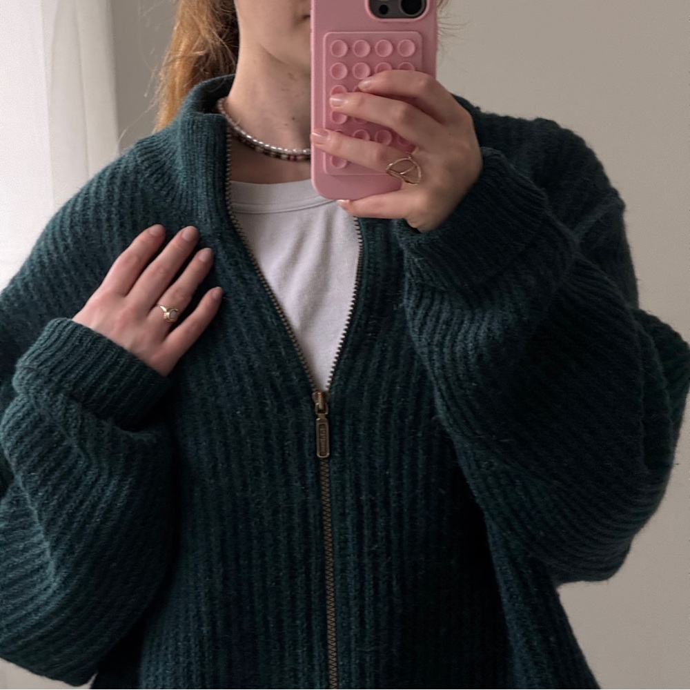 Vintage L.L.Bean Wool Alpaca Sweater Made in USA Chunky Knit Forest Green Mens L - Picture 12 of 16